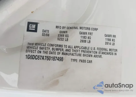 2006 Cadillac Sts V8 z USA, uszkodzony, nr VIN 1G6DC67A760187498